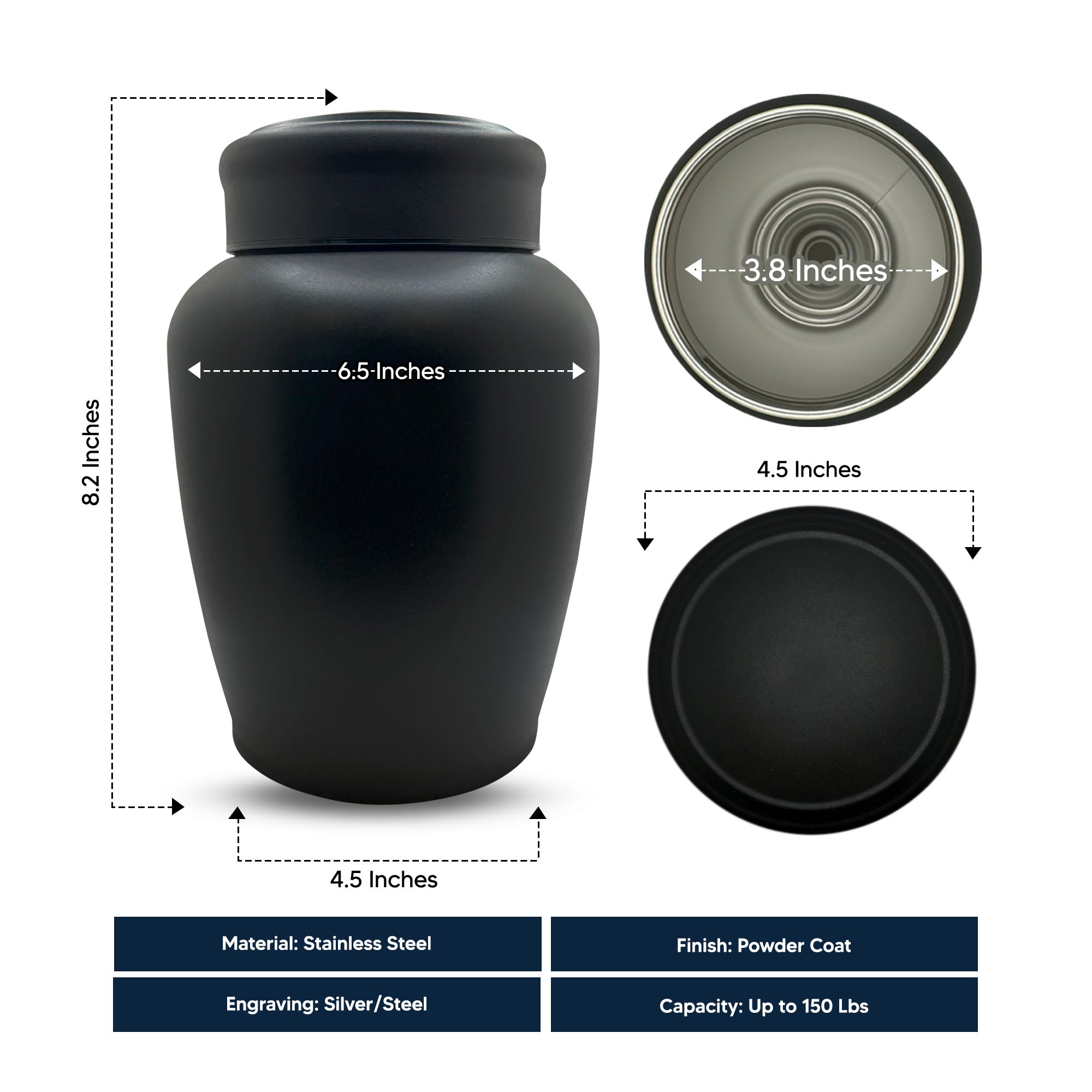 PERSONALIZED Custom Human Cremation Urn for Adult Ashes Men & Woman - Custom Engraved Stainless Steel Urn with Memorial Cross Design - Black Finish urn for Human Remains