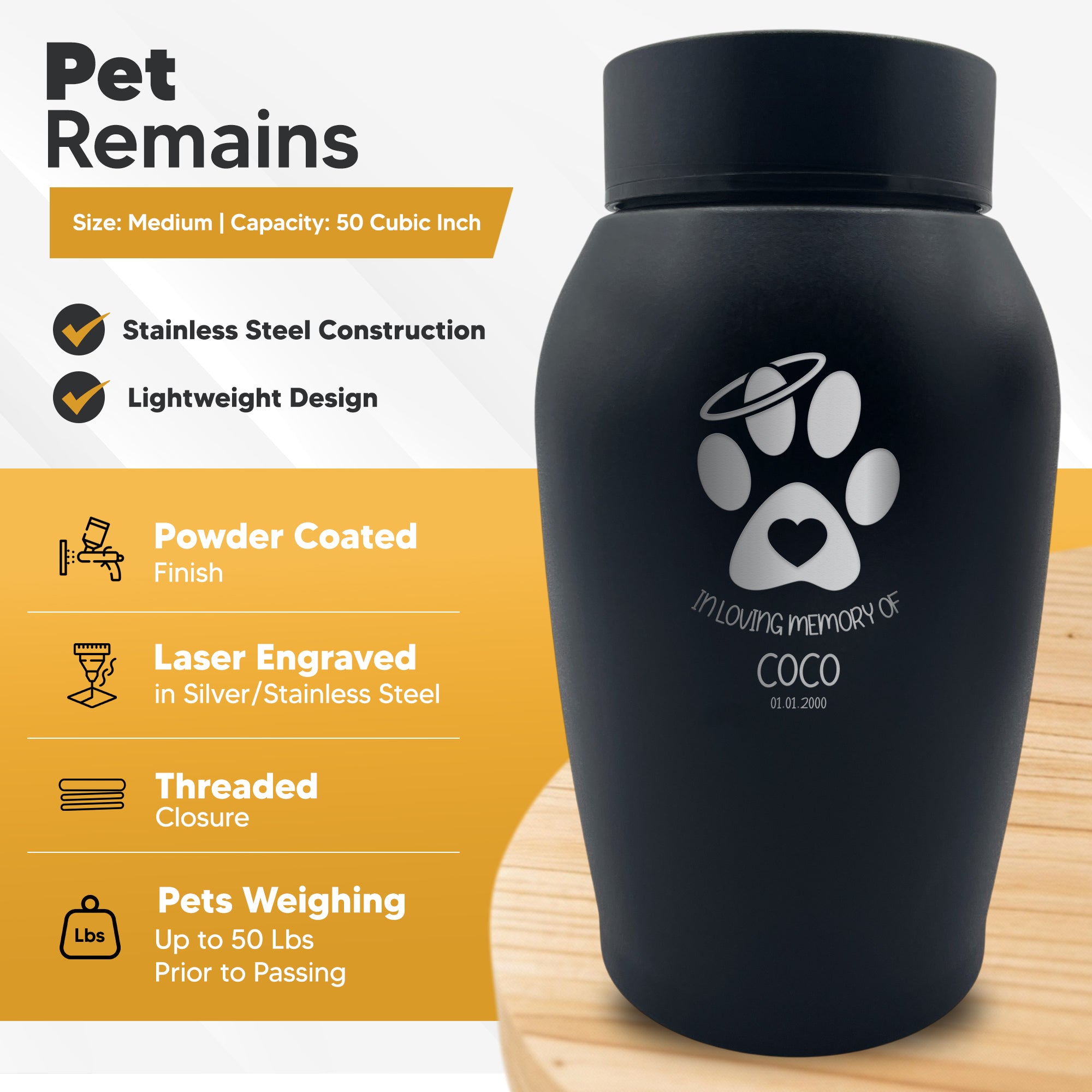 Medium Custom Dog Urn – 50 Cubic Inch – Stainless Steel | Human Bestfriend