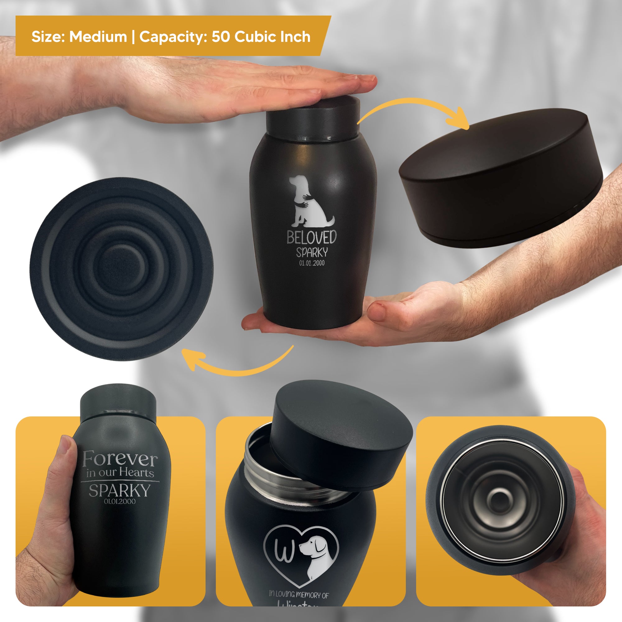 Medium Custom Dog Urn – 50 Cubic Inch – Stainless Steel | Human Bestfriend Design