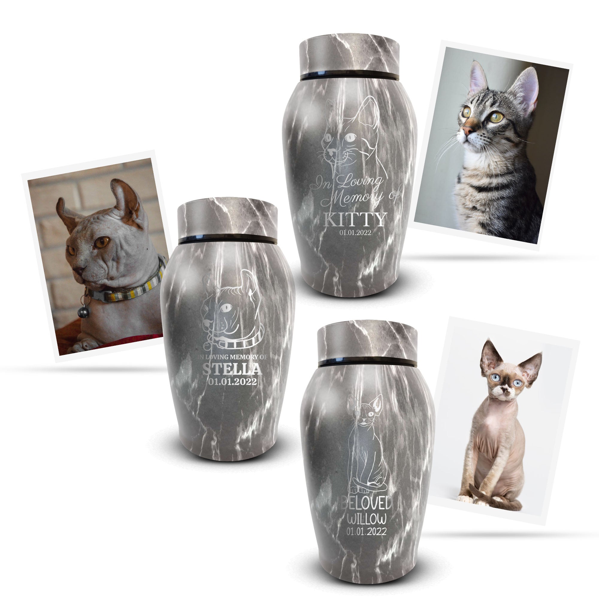 Custom Engraved Pet Photo/Image Stone Gray Pet Memorial Urn - Personalized Textured Cremation Urn - Stainless Steel Urn for Dog Memorial Ashes | Gray