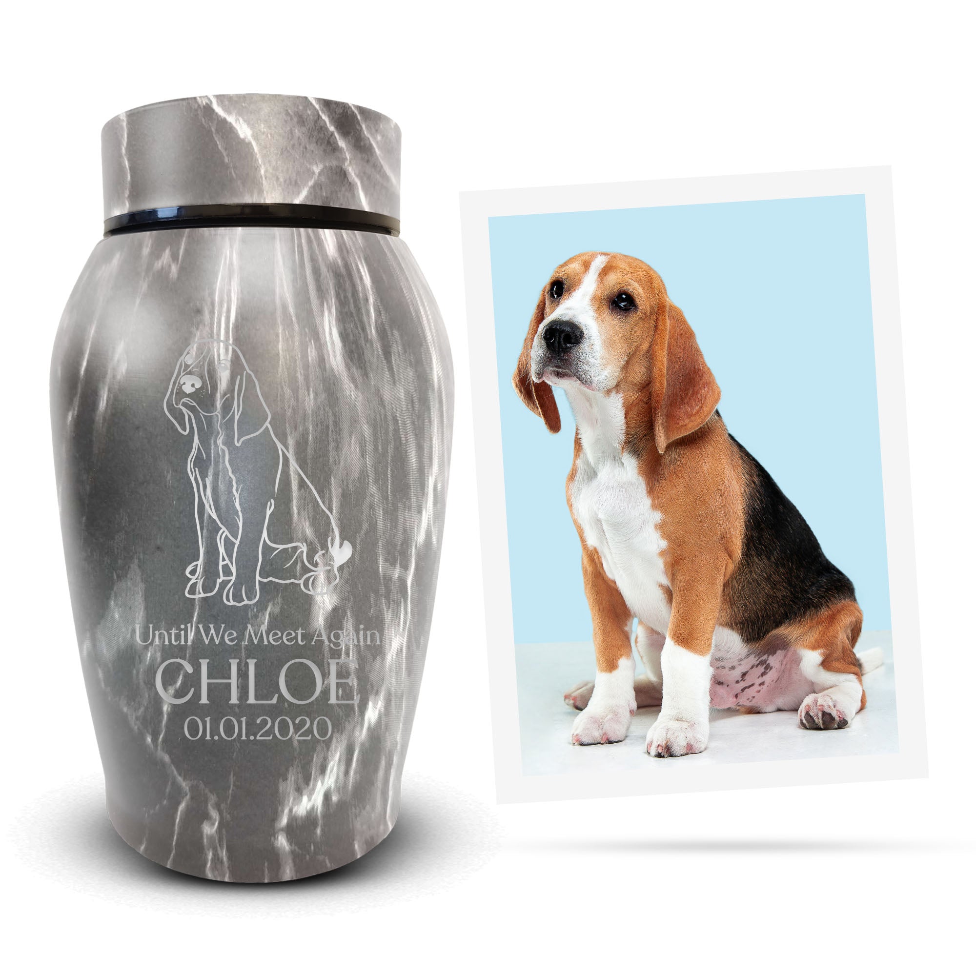 Custom Engraved Pet Photo/Image Stone Gray Pet Memorial Urn - Personalized Textured Cremation Urn - Stainless Steel Urn for Dog Memorial Ashes | Gray