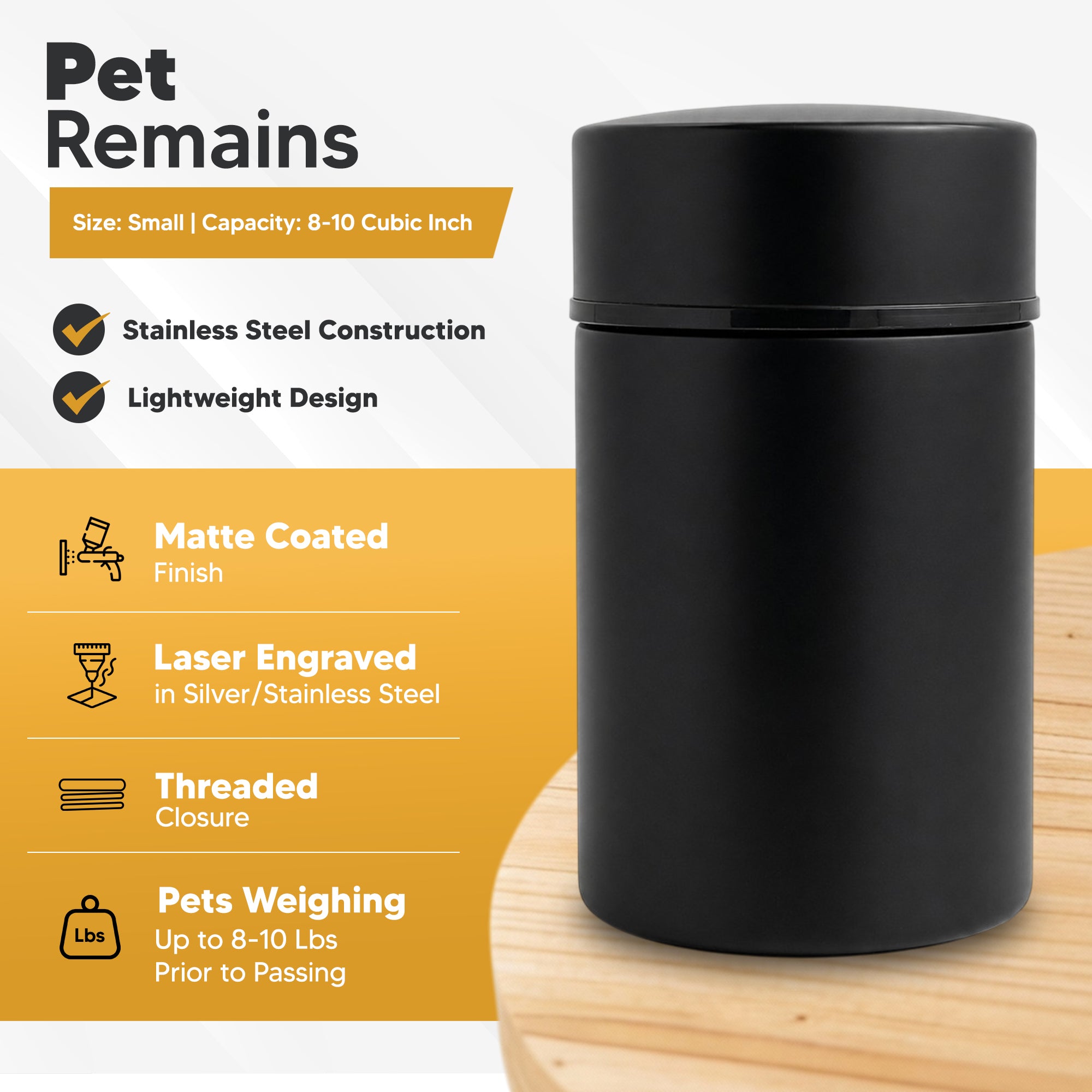 Custom Compact Mini Keepsake Cat Urn - Stainless Steel - Textured Finish - 8 Cubic Inch