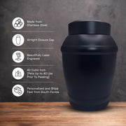 Custom Dog Urn - Standard Size - Stainless Steel - Black - 40 Cubic Inch