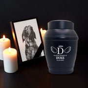 Custom Dog Urn - Standard Size - Stainless Steel - Black - 40 Cubic Inch