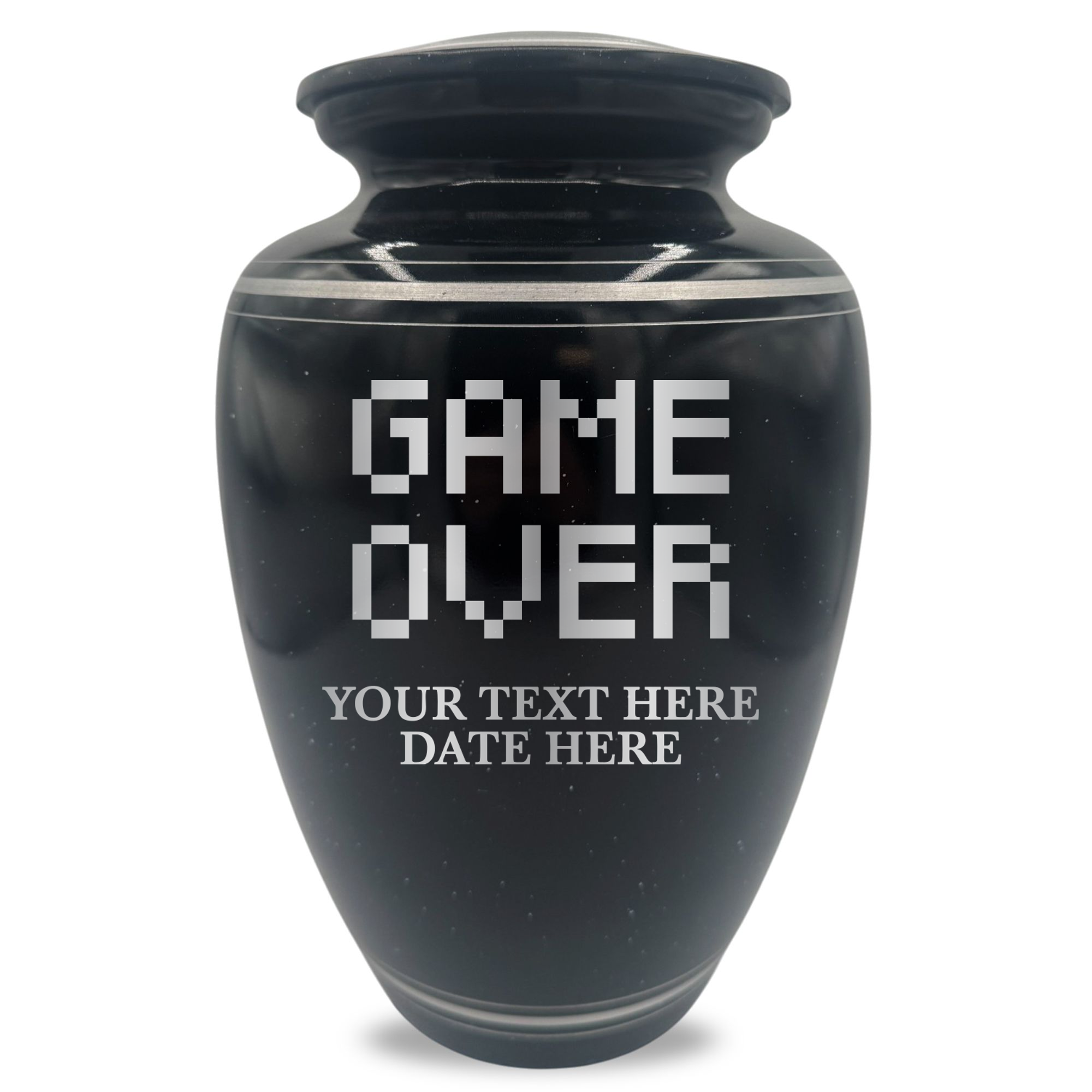 Extra Large Human Cremation Urn - 350 Cubic Inch - Black Spotted Finish with Silver Rim | Gaming Memorial Collection