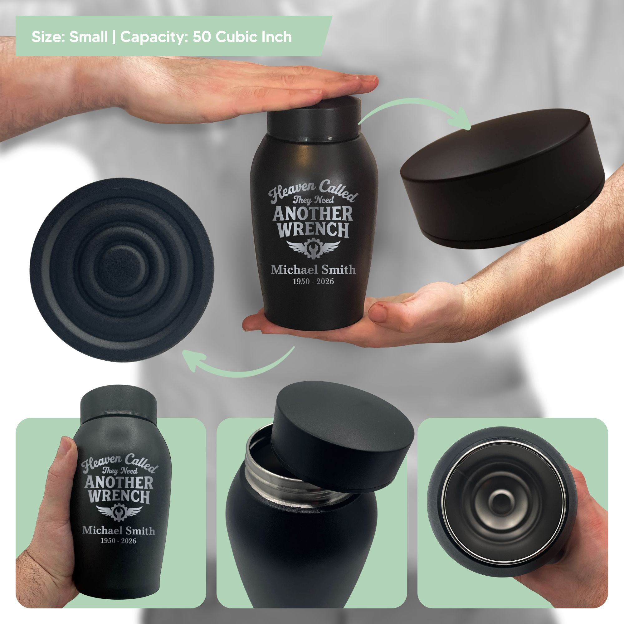 Small Human Cremation Urn for Ashes | Sharing Urn, 50 Cubic Inch | Car Mechanic Collection 2