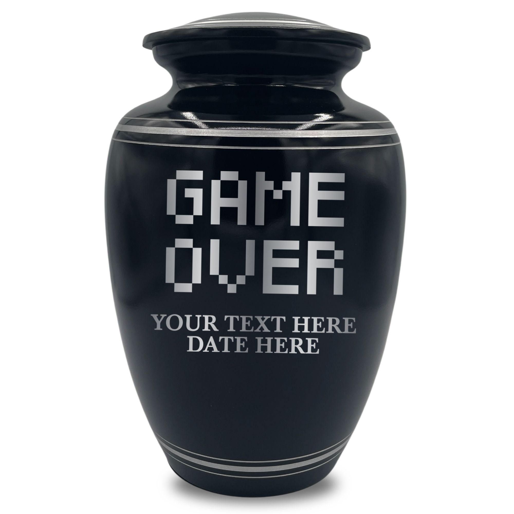 Human Cremation Urn - 350 Cubic Inch Capacity - Black with Silver Rim | Gaming Memorial Collection