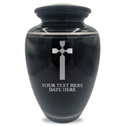 Extra Large Human Cremation Urn - 350 Cubic Inch - Black Spotted Finish with Silver Rim | Cross Design Collection