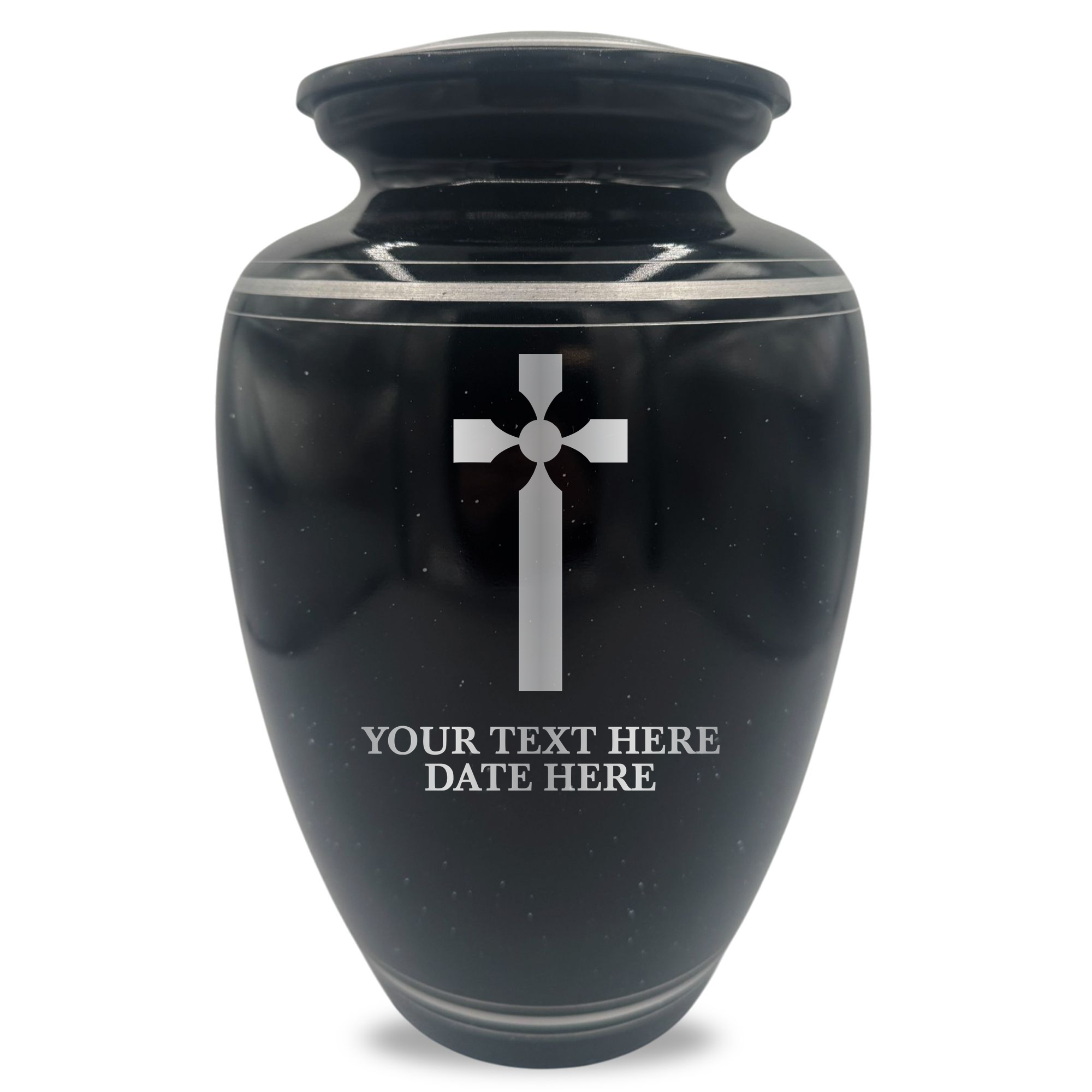 Extra Large Human Cremation Urn - 350 Cubic Inch - Black Spotted Finish with Silver Rim | Cross Design Collection