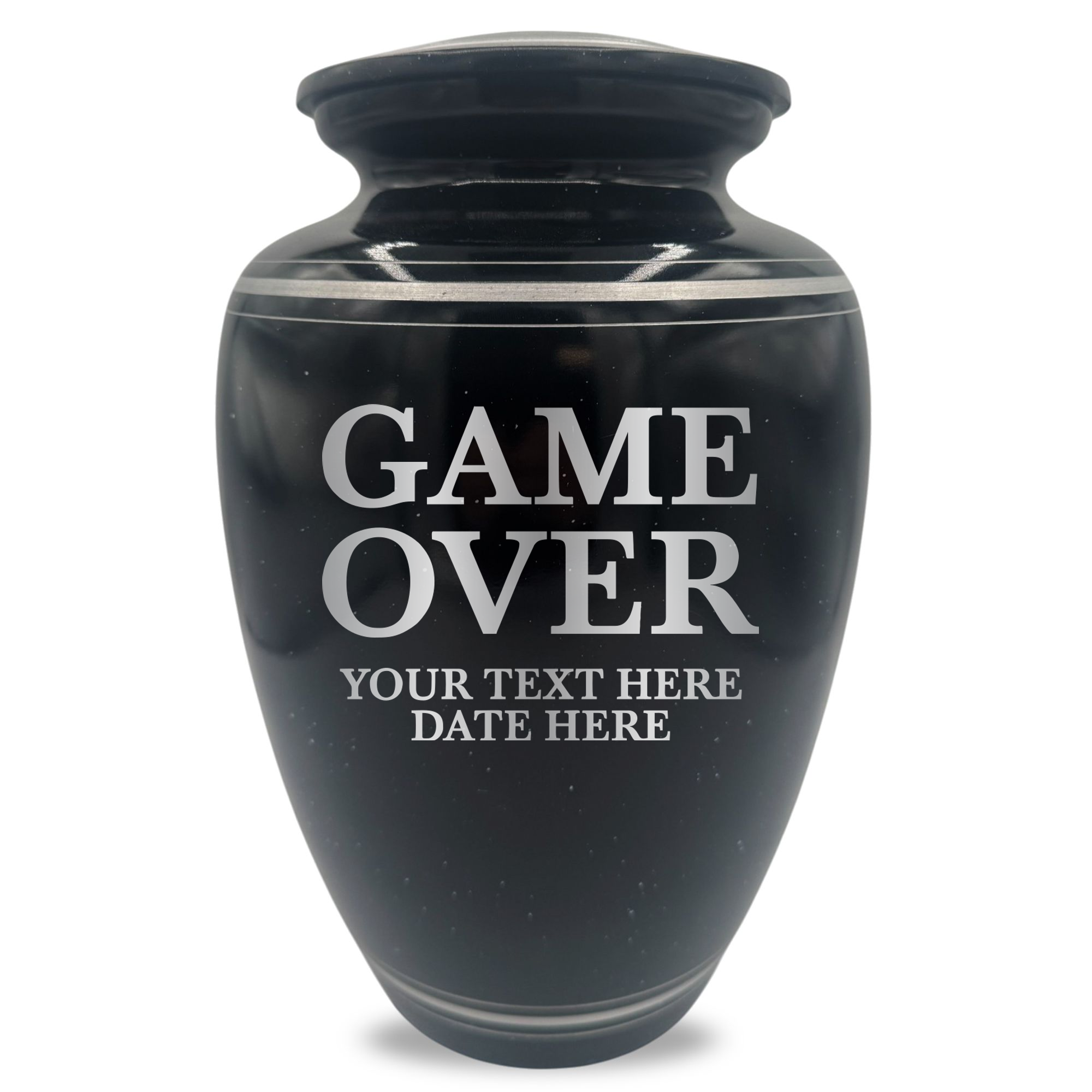 Extra Large Human Cremation Urn - 350 Cubic Inch - Black Spotted Finish with Silver Rim | Gaming Memorial Collection