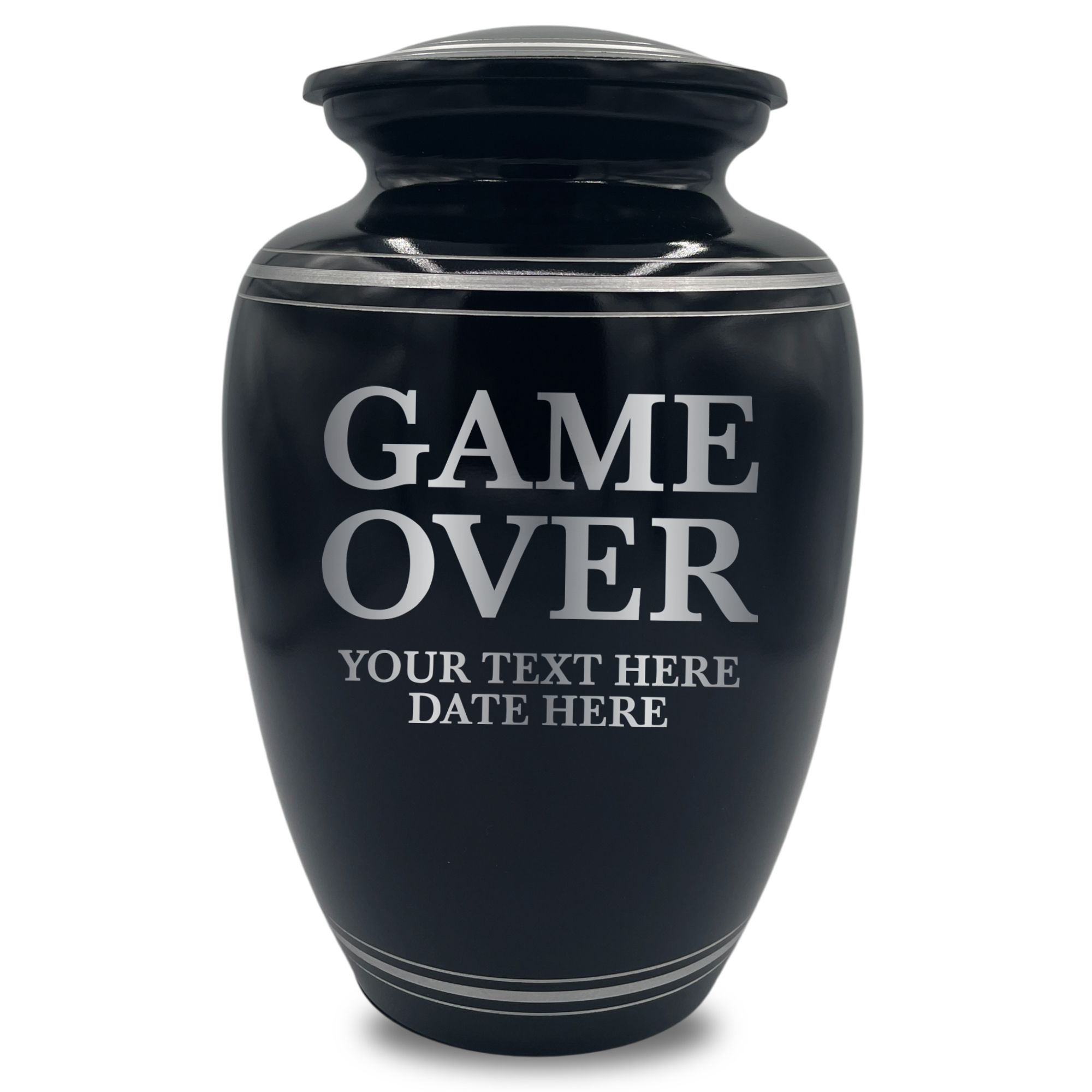 Human Cremation Urn - 350 Cubic Inch Capacity - Black with Silver Rim | Gaming Memorial Collection