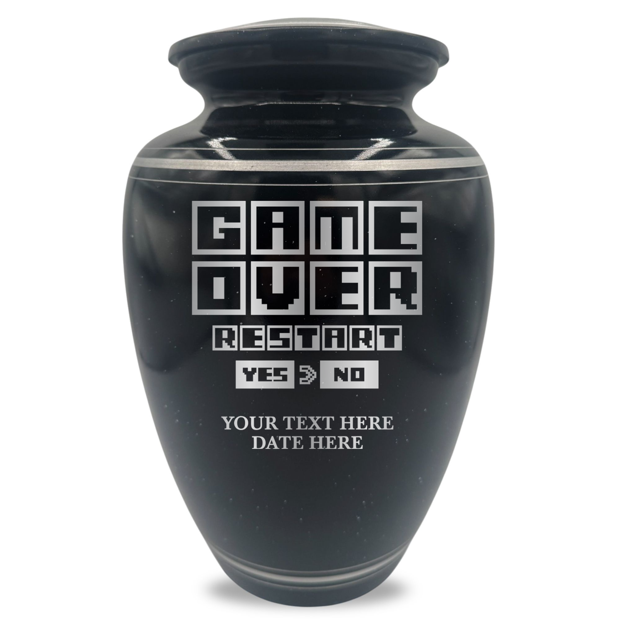 Extra Large Human Cremation Urn - 350 Cubic Inch - Black Spotted Finish with Silver Rim | Gaming Memorial Collection