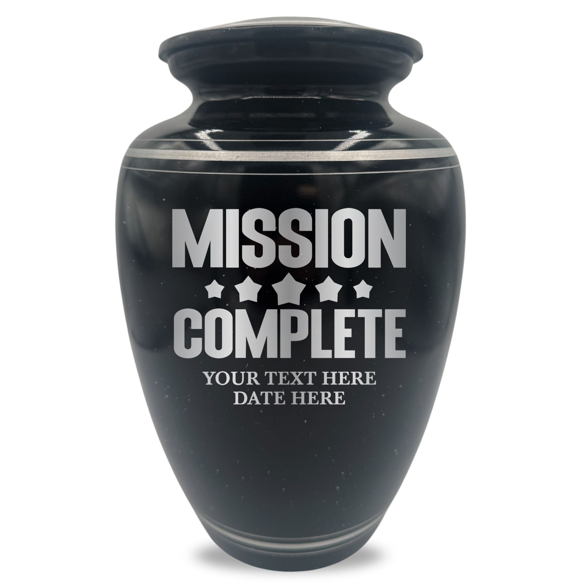 Extra Large Human Cremation Urn - 350 Cubic Inch - Black Spotted Finish with Silver Rim | Gaming Memorial Collection