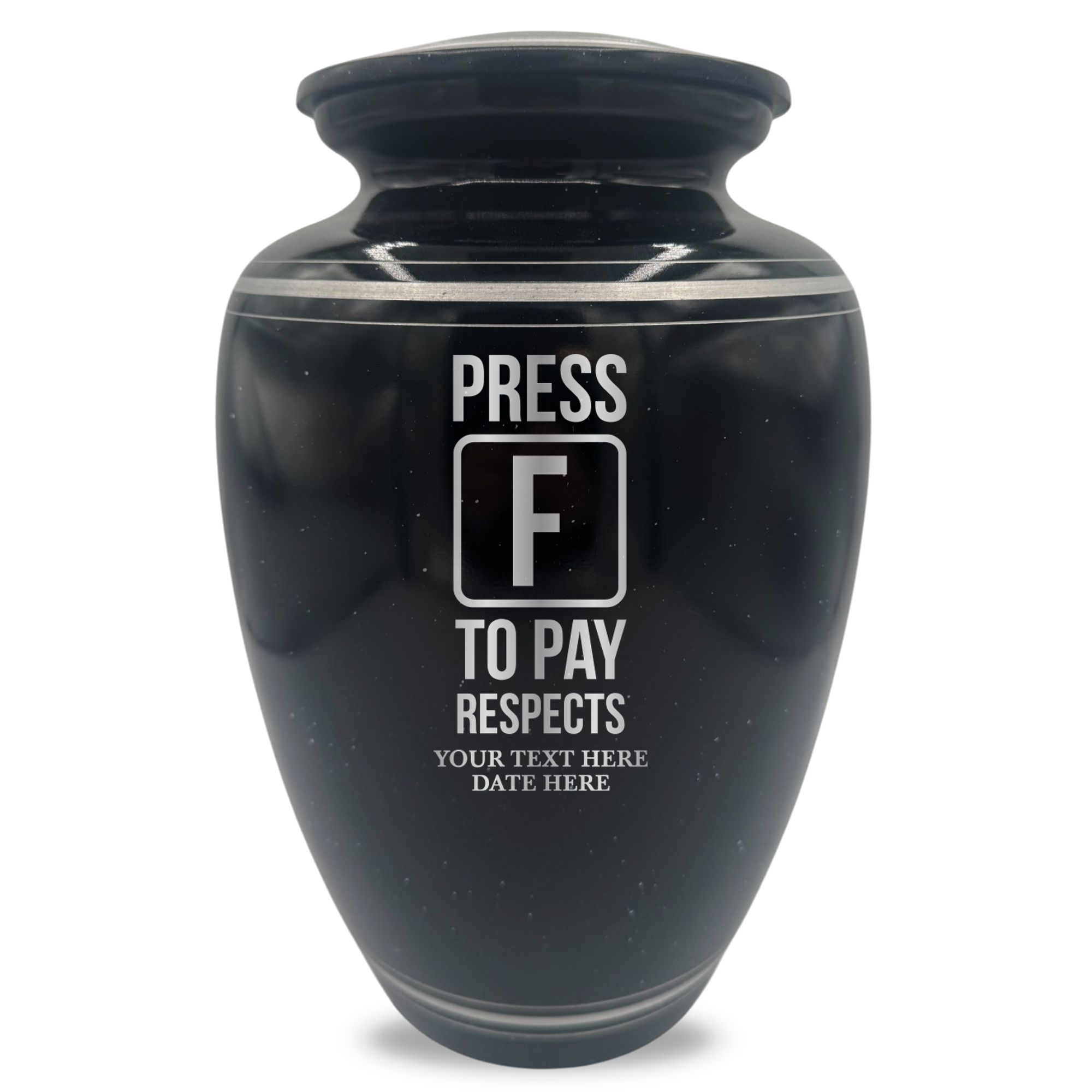 Extra Large Human Cremation Urn - 350 Cubic Inch - Black Spotted Finish with Silver Rim | Gaming Memorial Collection