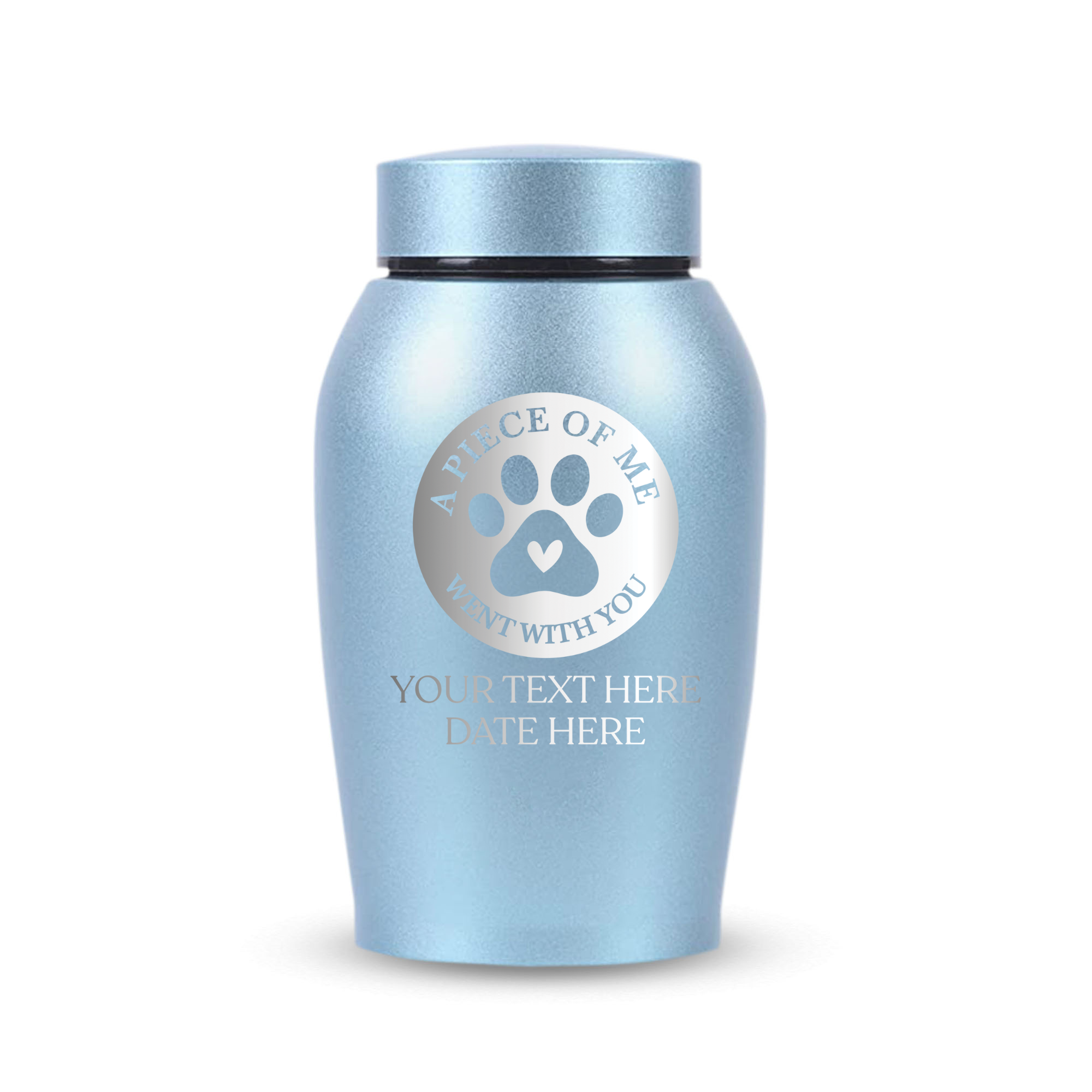 Personalized Custom Cat Urn Engraved Cat Breed, Name and Date - Stainless Steel cremation urns for cats ashes with Airtight Closure, Powder Blue, Typography + Cat Paw