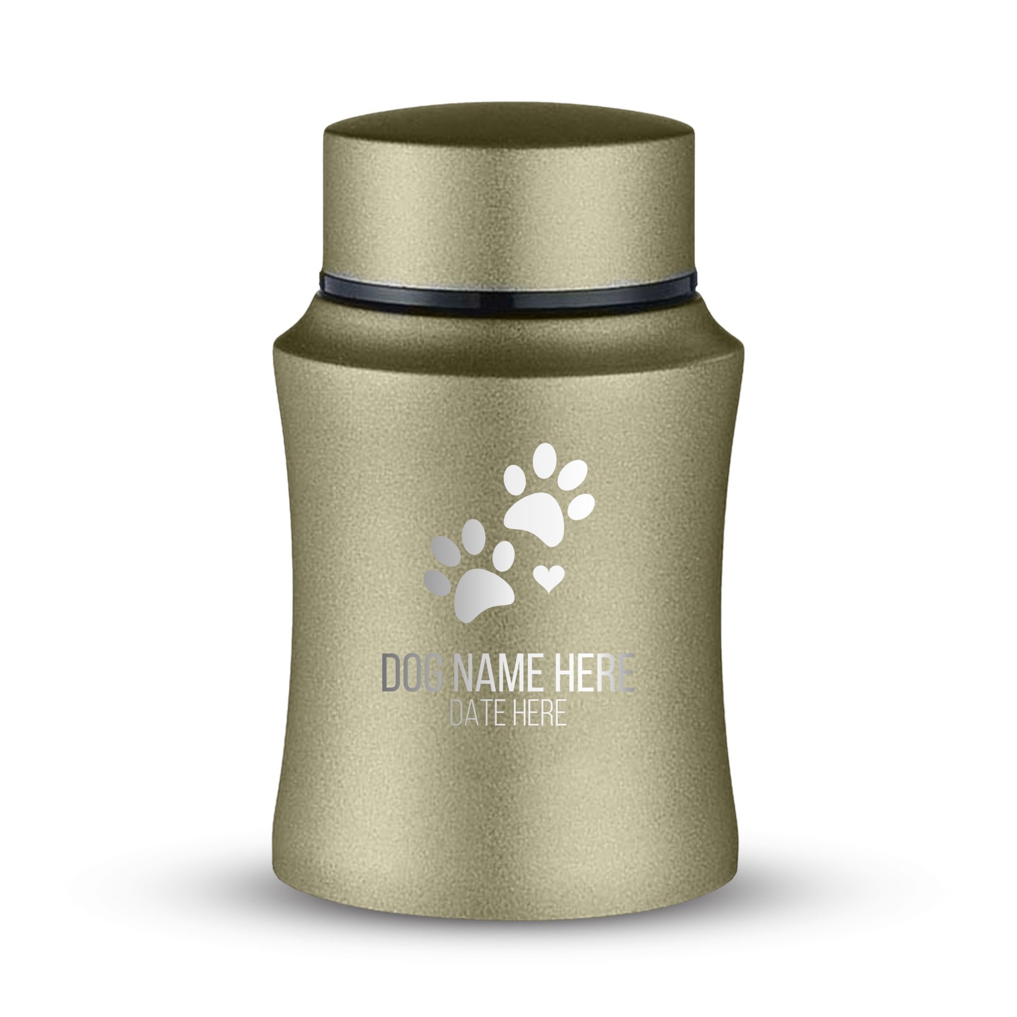 Customized Small Keepsake Urn Personalized Engraved with Pet Name, Date, and Dog Design - 4" Steel Cremation Mini Compact Urn for Dogs Ashes | 5–10 Lbs Capacity | Washed Gold, Dog Paws