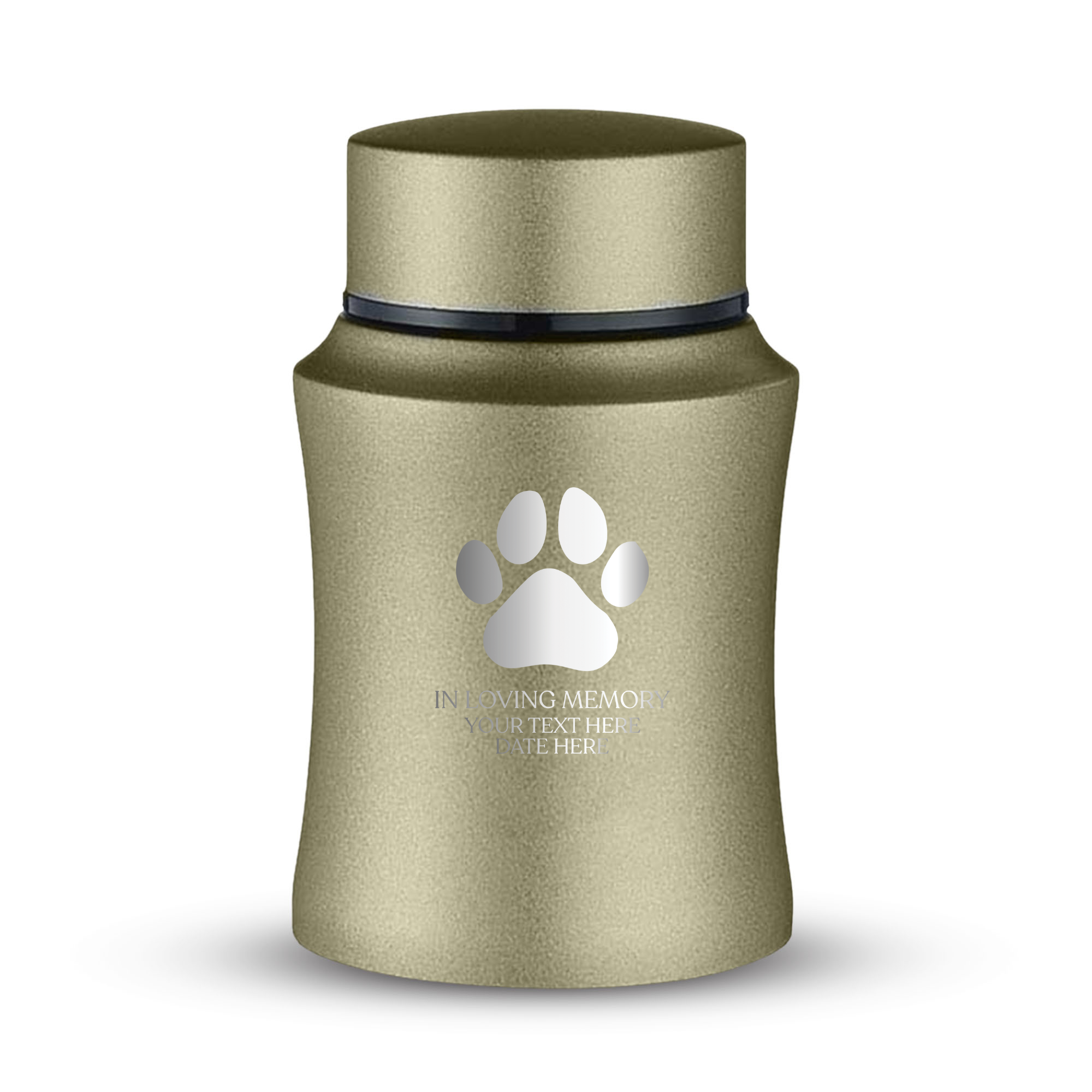 Customized Small Keepsake Urn Personalized Engraved with Pet Name, Date, and Dog Design - 4" Steel Cremation Mini Compact Urn for Dogs Ashes | 5–10 Lbs Capacity | Washed Gold, Dog Paw