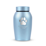 Personalized Custom Dog Urn Engraved Dog Breed, Name and Date - Stainless Steel cremation urns for dogs ashes with Airtight Closure, Hand and Paw - Dog Paw, Powder Blue