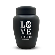 Custom Dog Urn - Larger Size - Stainless Steel - Black Powder Coated Finish - 150 Cubic Inch