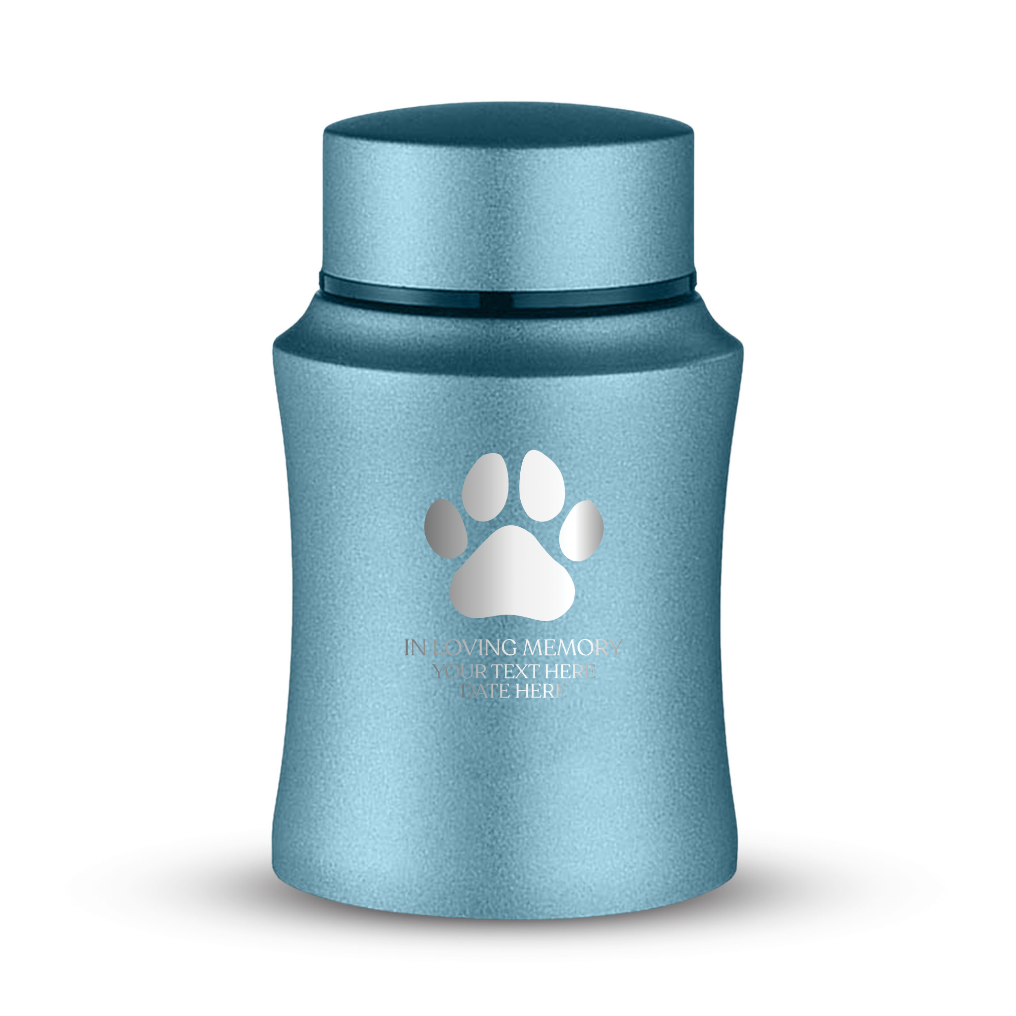 Customized Small Keepsake Urn Personalized Engraved with Pet Name, Date, and Dog Design - 4" Steel Cremation Mini Compact Urn for Dogs Ashes | 5–10 Lbs Capacity | Powder Blue | Dog Paw