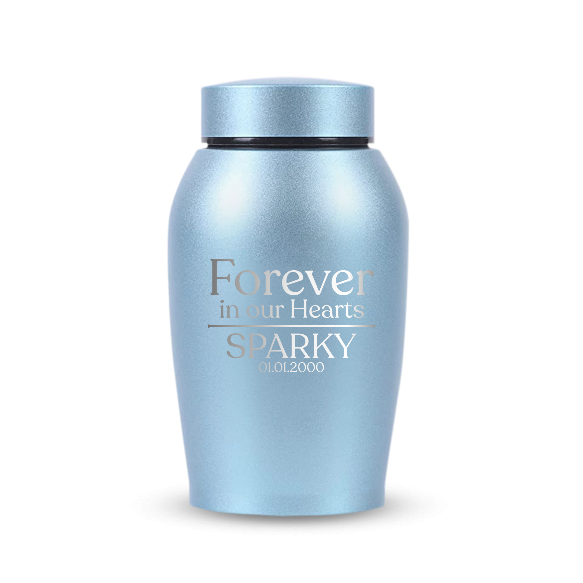 Personalized Custom Dog Urn Engraved Dog Breed, Name and Date - Stainless Steel cremation urns for dogs ashes with Airtight Closure, Forever In Our Hearts , Powder Blue