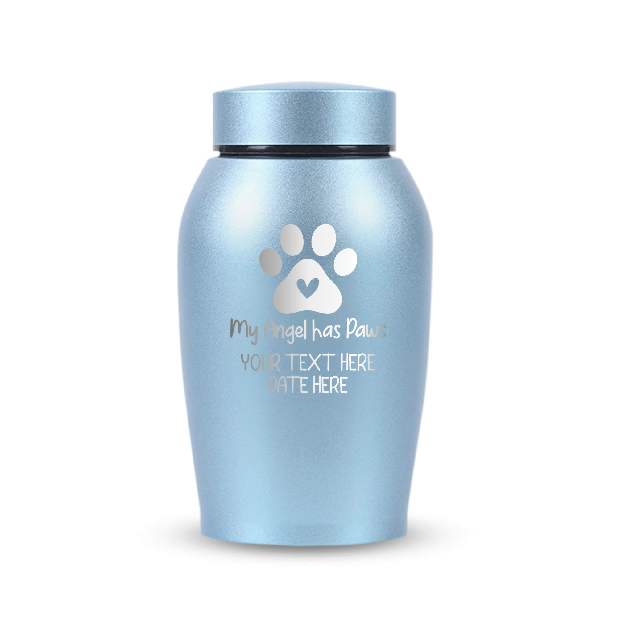 Personalized Custom Cat Urn Engraved Cat Breed, Name and Date - Stainless Steel cremation urns for cats ashes with Airtight Closure, Powder Blue, Cat Paw + Heart