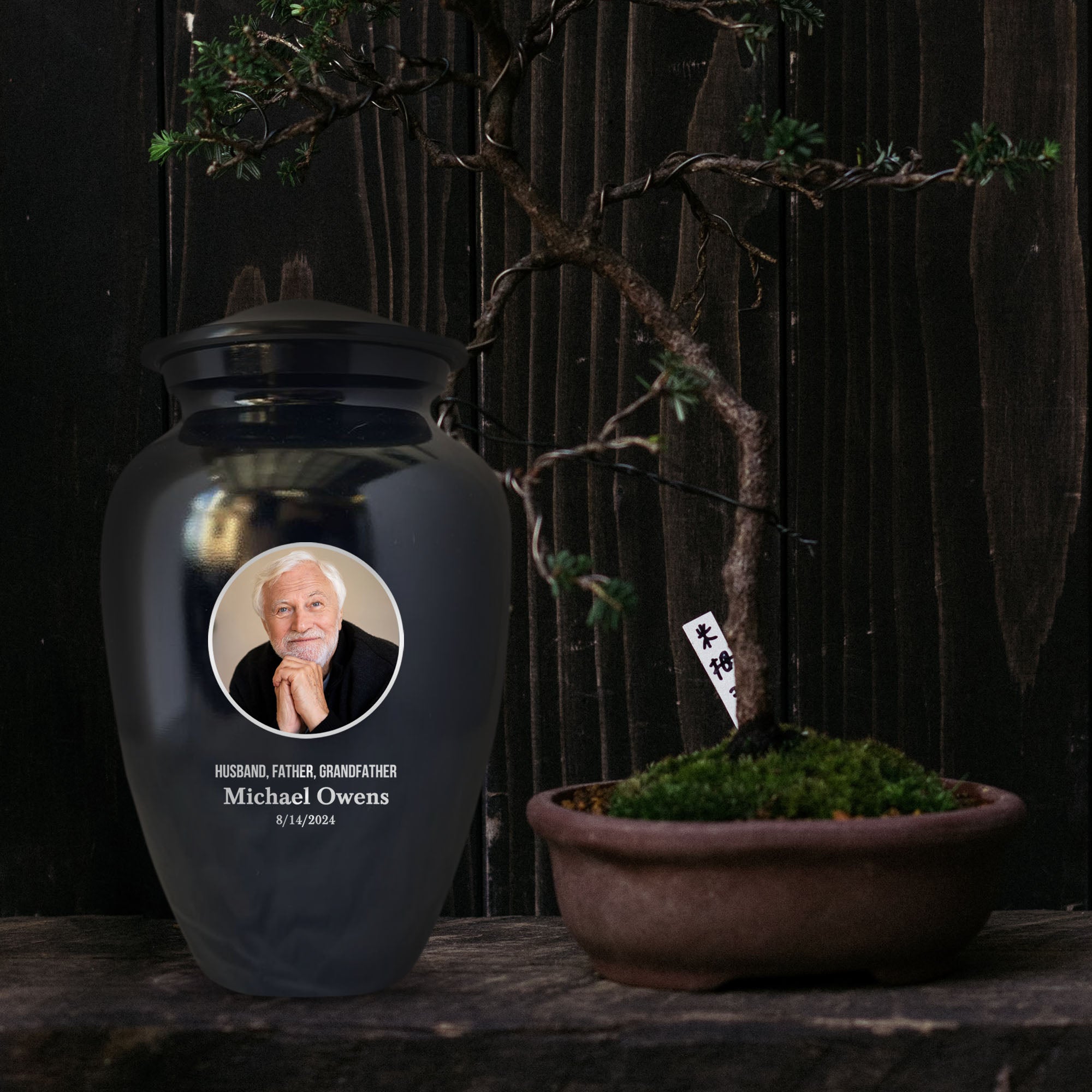 Personalized Custom Photo Human Cremation Urn for Adult Ashes Engraved Aluminum Cremation Vessel with Full Color Photo | 10.35" x 6.75" Urn for Human Remains Up to 200 Lbs | Polished Black