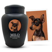 Personalized Custom Photo Dog Urn Engraved Dog Name and Date Stainless Steel Cremation Urns for Dogs Ashes with Your Pet Photo | Large Breeds Up to 150 Lbs | Large 8.2" x 6.5" | Black