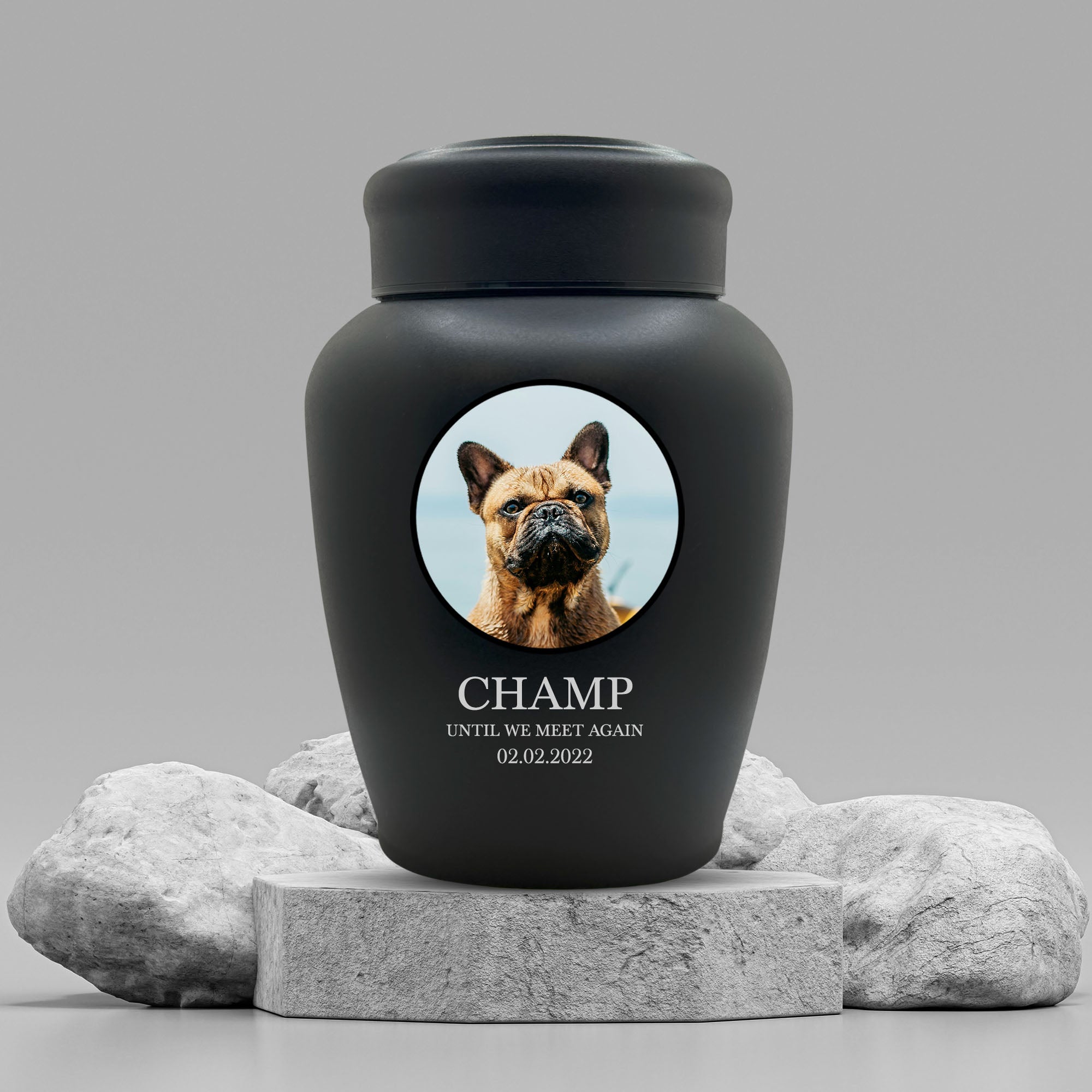 Personalized Custom Photo Dog Urn Engraved Dog Name and Date Stainless Steel Cremation Urns for Dogs Ashes with Your Pet Photo | Large Breeds Up to 150 Lbs | Large 8.2" x 6.5" | Black