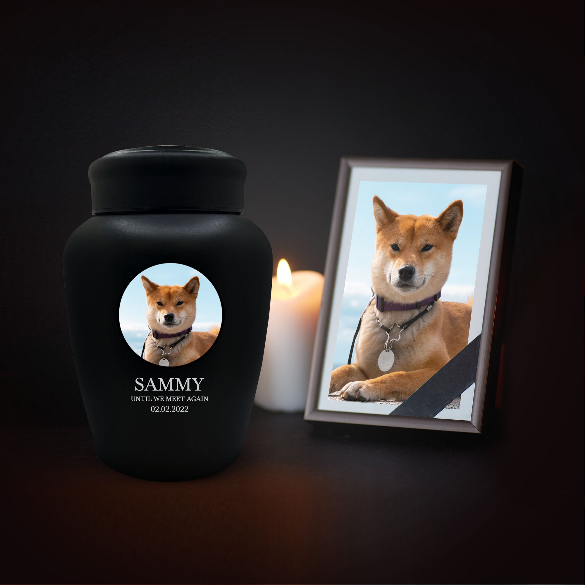 Personalized Custom Photo Dog Urn Engraved Dog Name and Date Stainless Steel Cremation Urns for Dogs Ashes with Your Pet Photo | Large Breeds Up to 150 Lbs | Large 8.2" x 6.5" | Black