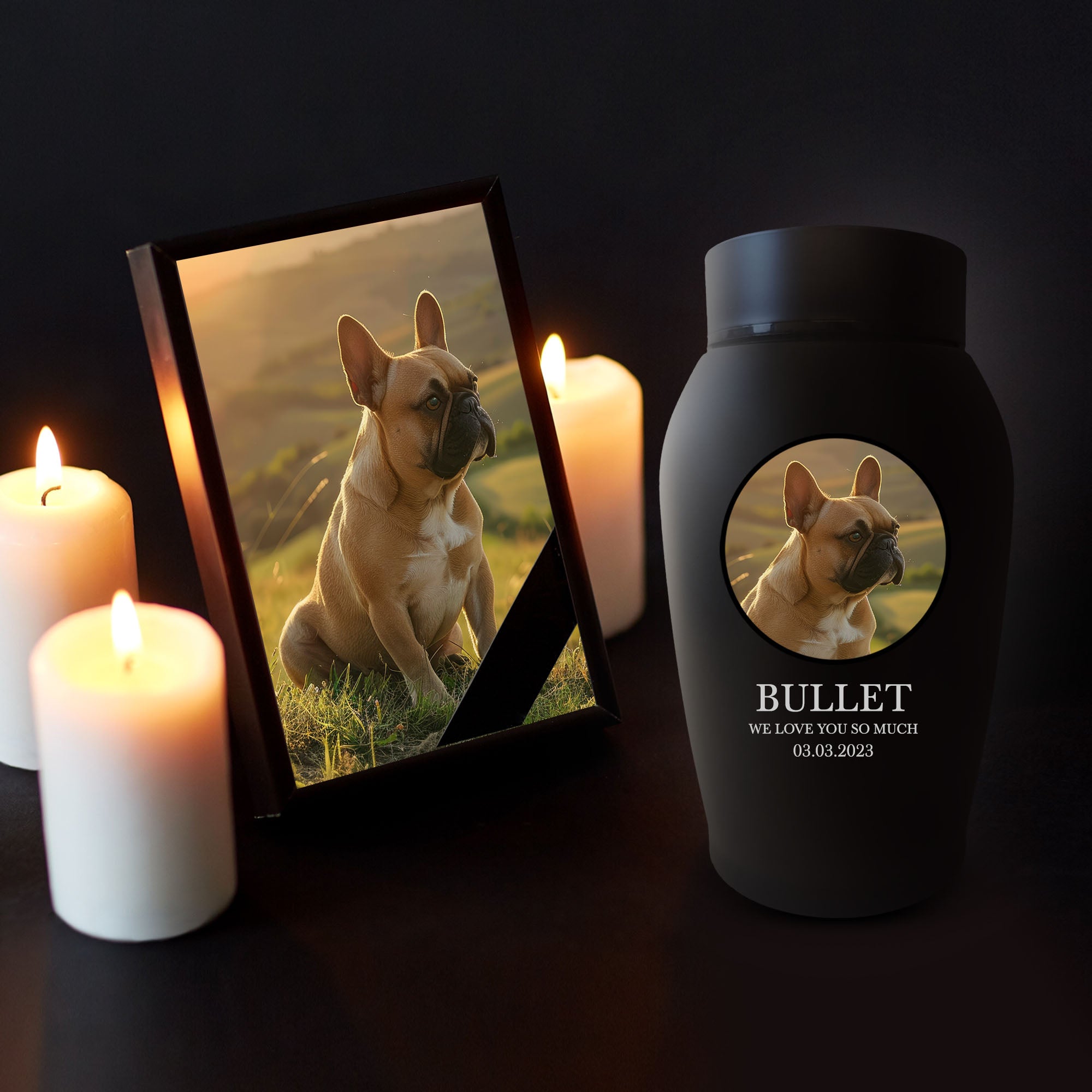 Personalized Custom Photo Dog Urn Engraved Dog Name and Date Stainless Steel Cremation Urns for Dogs Ashes with Your Dogs Photo | Medium Breeds Up to 50 Lbs | Standard 7" x 5" | Black