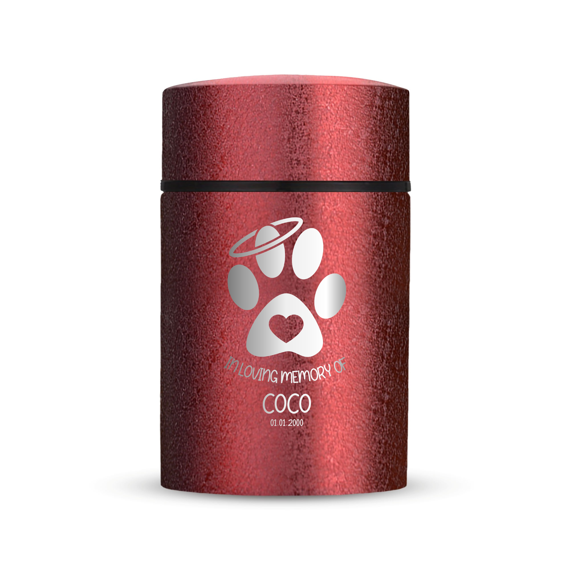 Custom Compact Mini Keepsake Dog Urn - Stainless Steel - Textured Finish - 8 Cubic Inch | Classic Paw