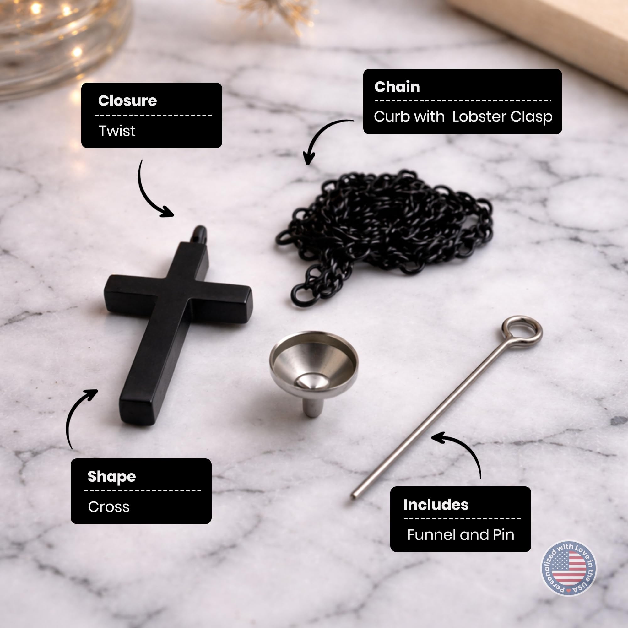 Cremation Urn Cross Necklace – Stainless Steel Keepsake Jewelry for Ashes | Custom Engraved