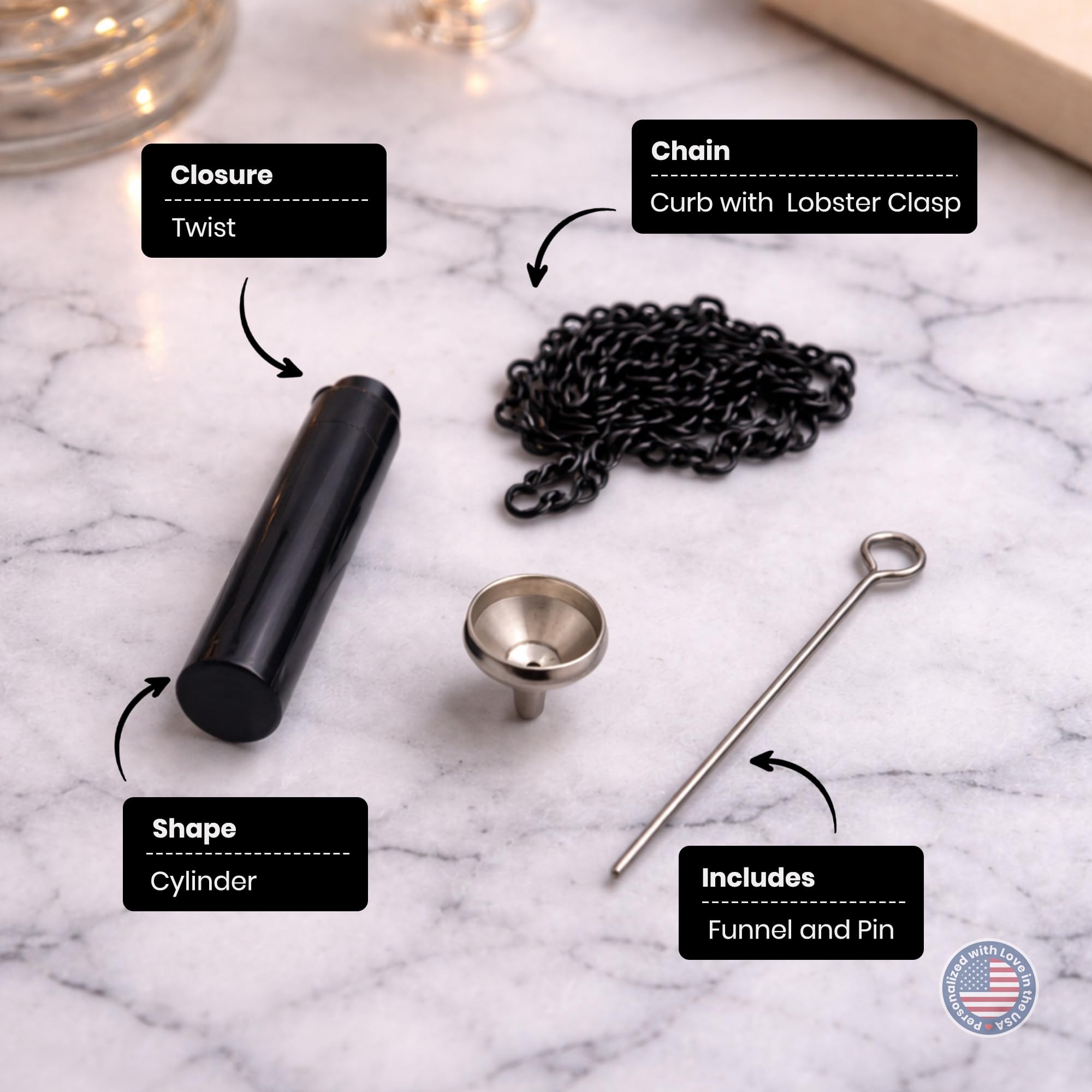 Cremation Urn Cylinder Necklace – Stainless Steel Keepsake Jewelry for Ashes | Custom Engraved