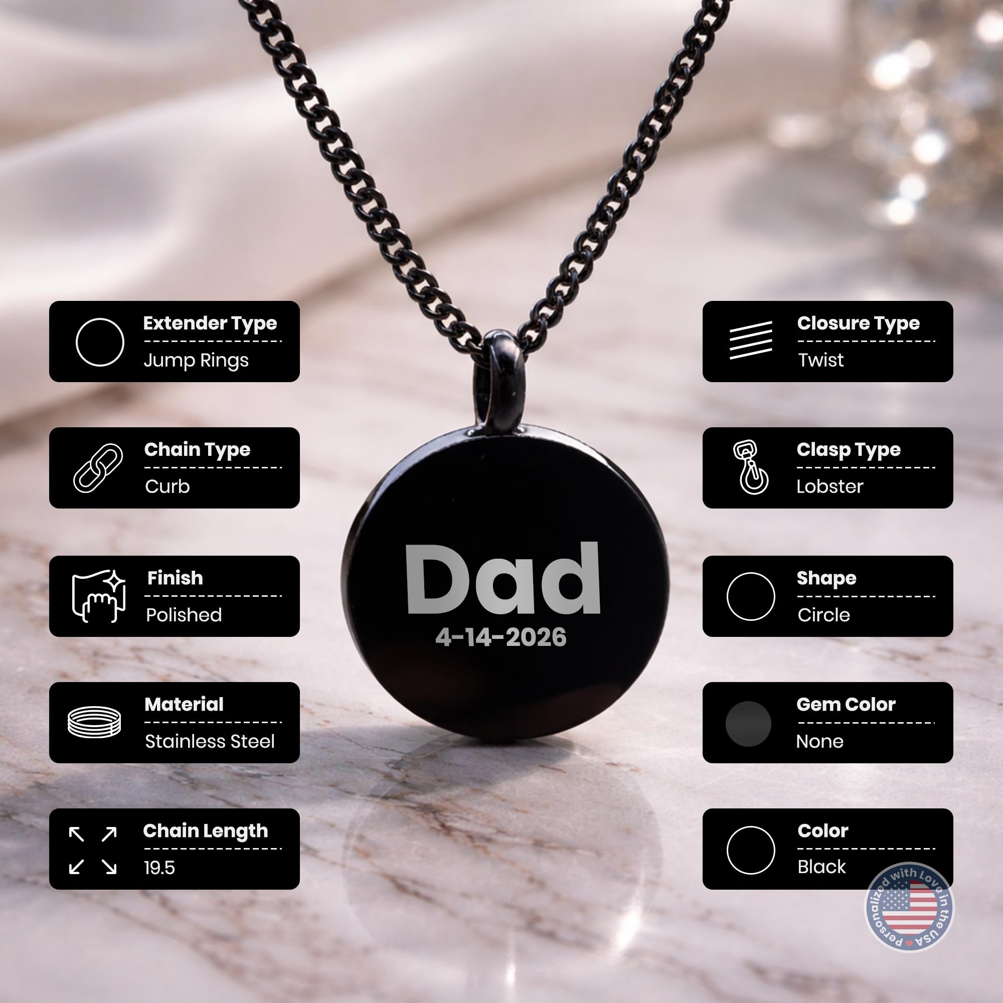 Cremation Urn Round Necklace – Stainless Steel Keepsake Jewelry for Ashes | Custom Engraved