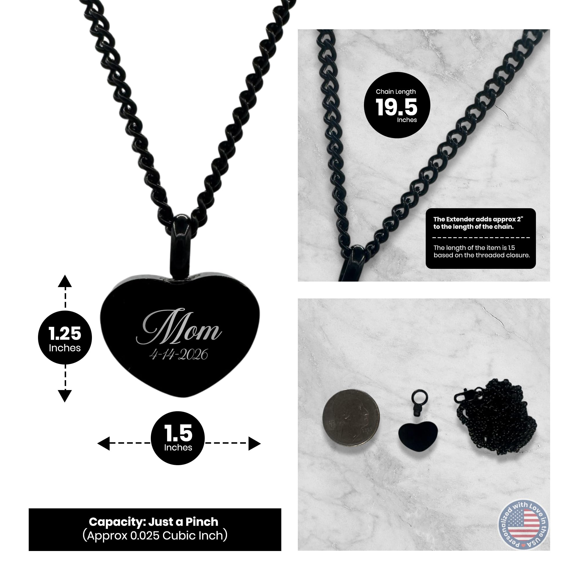 Cremation Urn Heart Necklace – Stainless Steel Keepsake Jewelry for Ashes | Custom Engraved