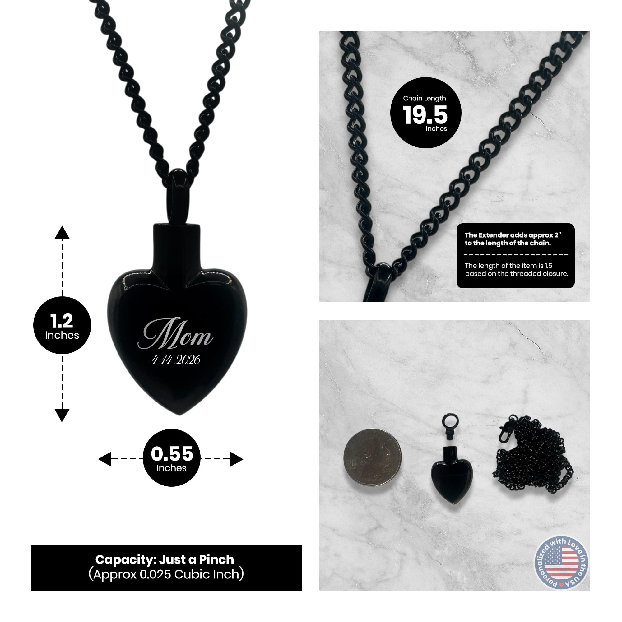 Cremation Urn Spade Necklace – Stainless Steel Keepsake Jewelry for Ashes | Custom Engraved