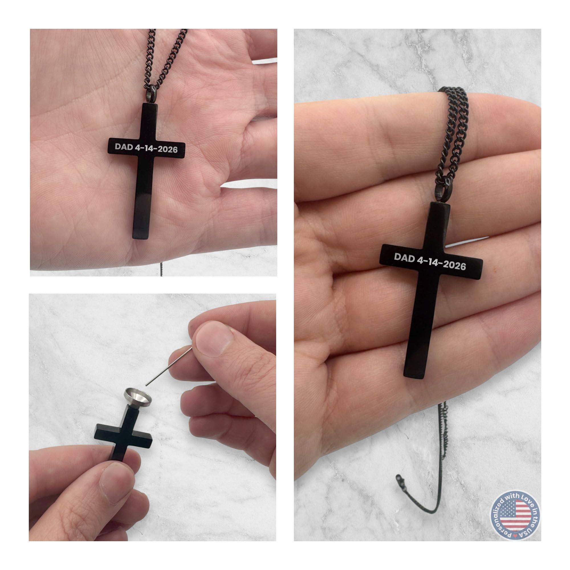 Cremation Urn Cross Necklace – Stainless Steel Keepsake Jewelry for Ashes | Custom Engraved