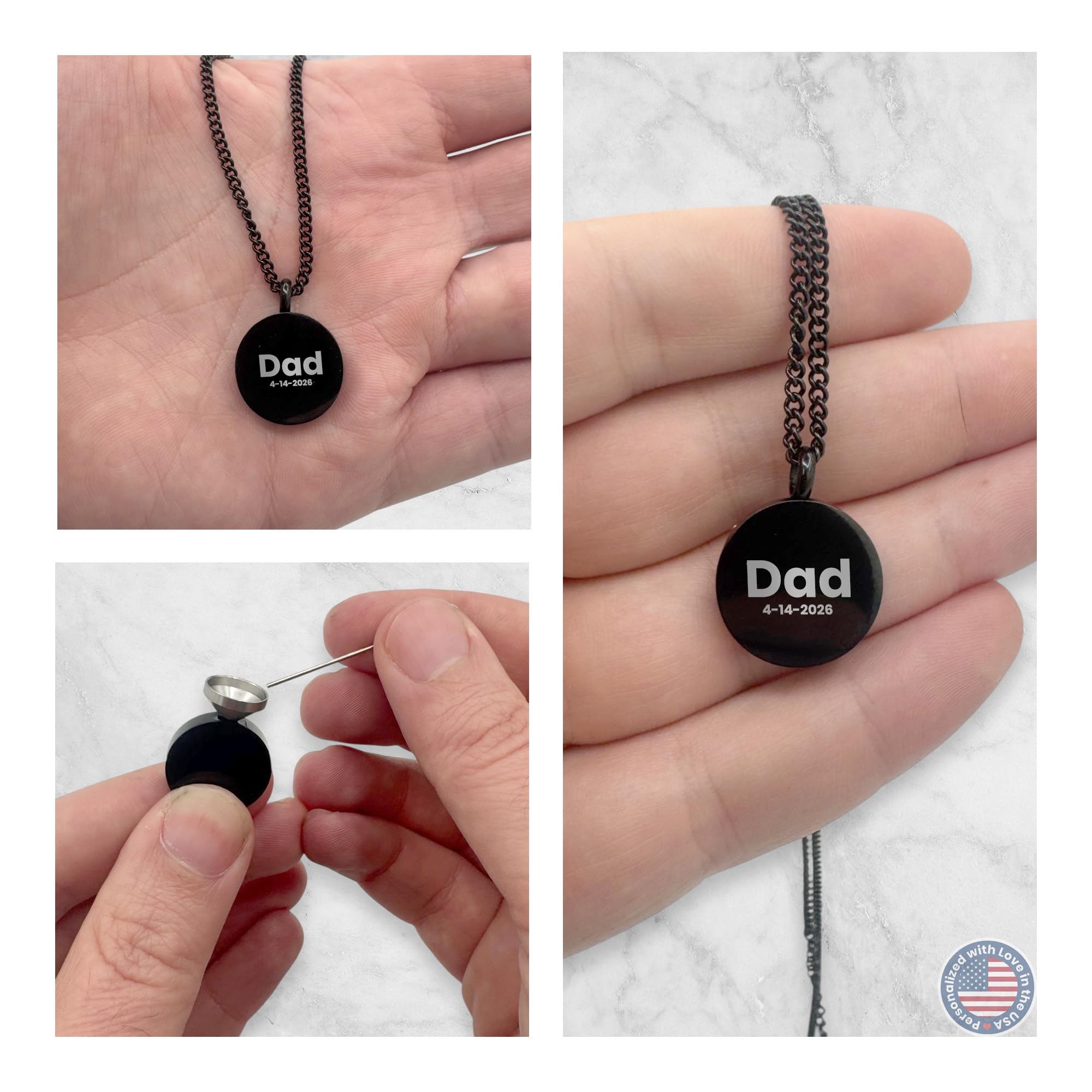Cremation Urn Round Necklace – Stainless Steel Keepsake Jewelry for Ashes | Custom Engraved