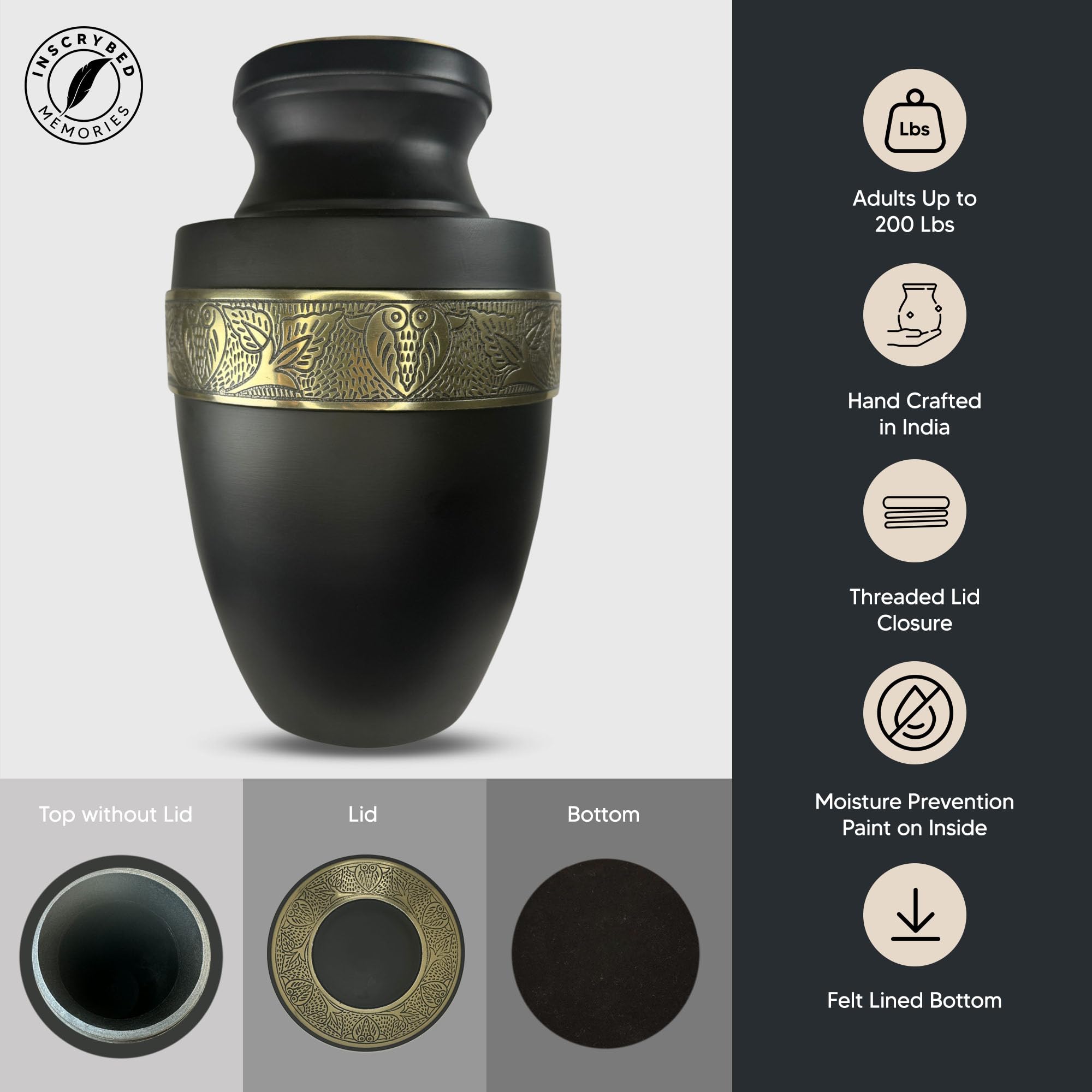 Elite Human Cremation Urn - 200 Cubic Inch - Aluminum with Gold Inlay | Custom Photo