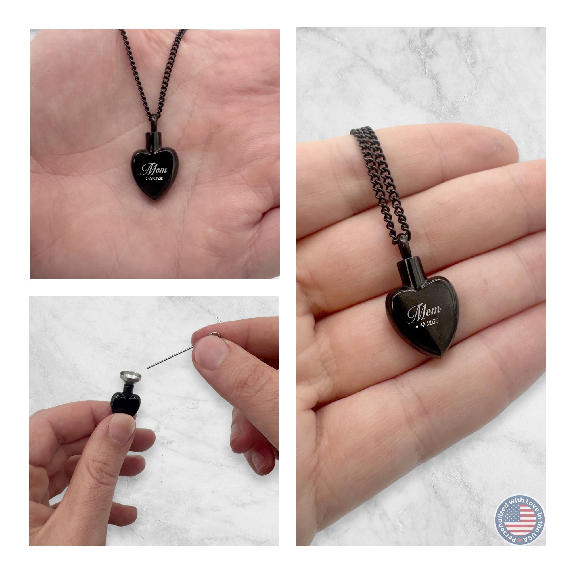 Cremation Urn Spade Necklace – Stainless Steel Keepsake Jewelry for Ashes | Custom Engraved