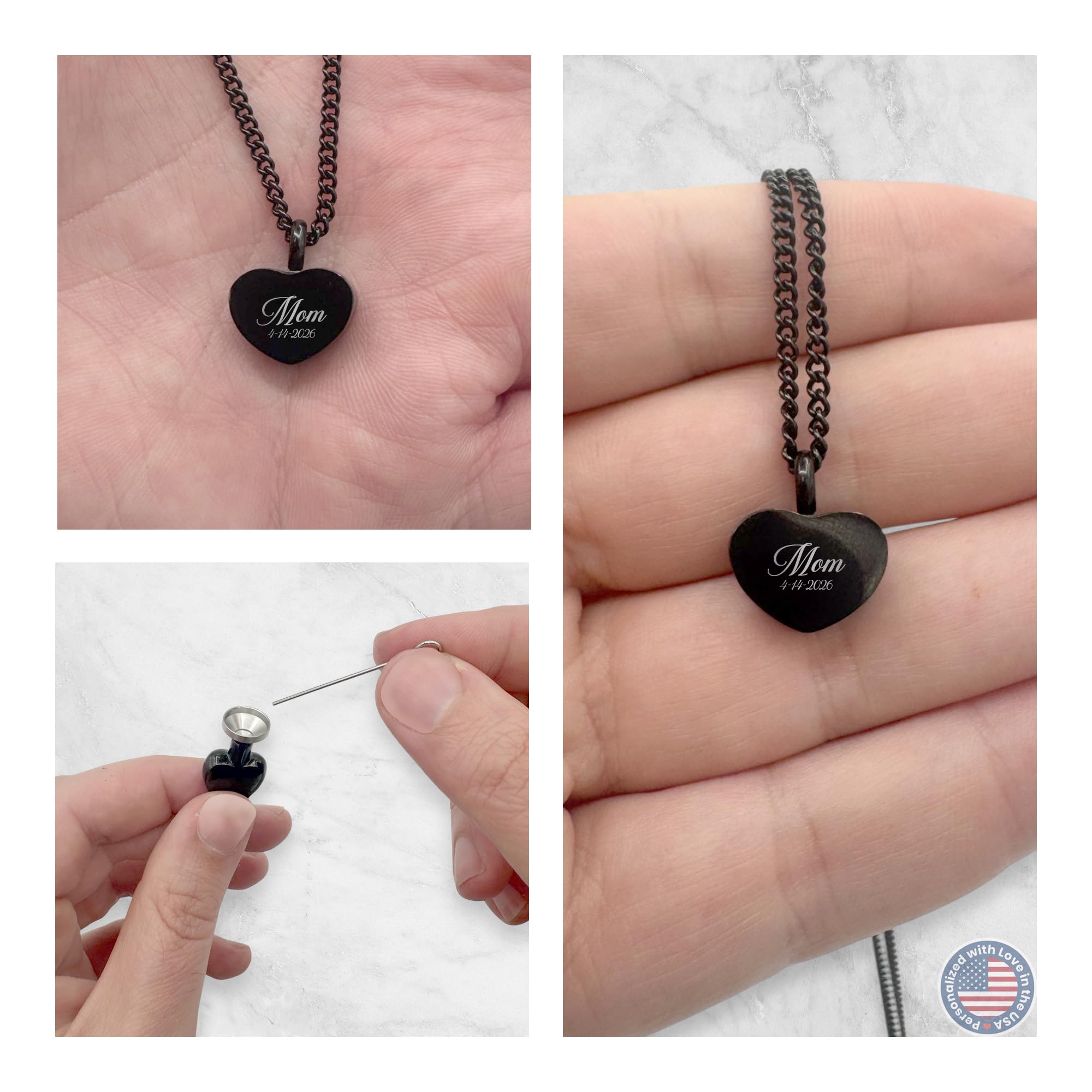 Cremation Urn Heart Necklace – Stainless Steel Keepsake Jewelry for Ashes | Custom Engraved