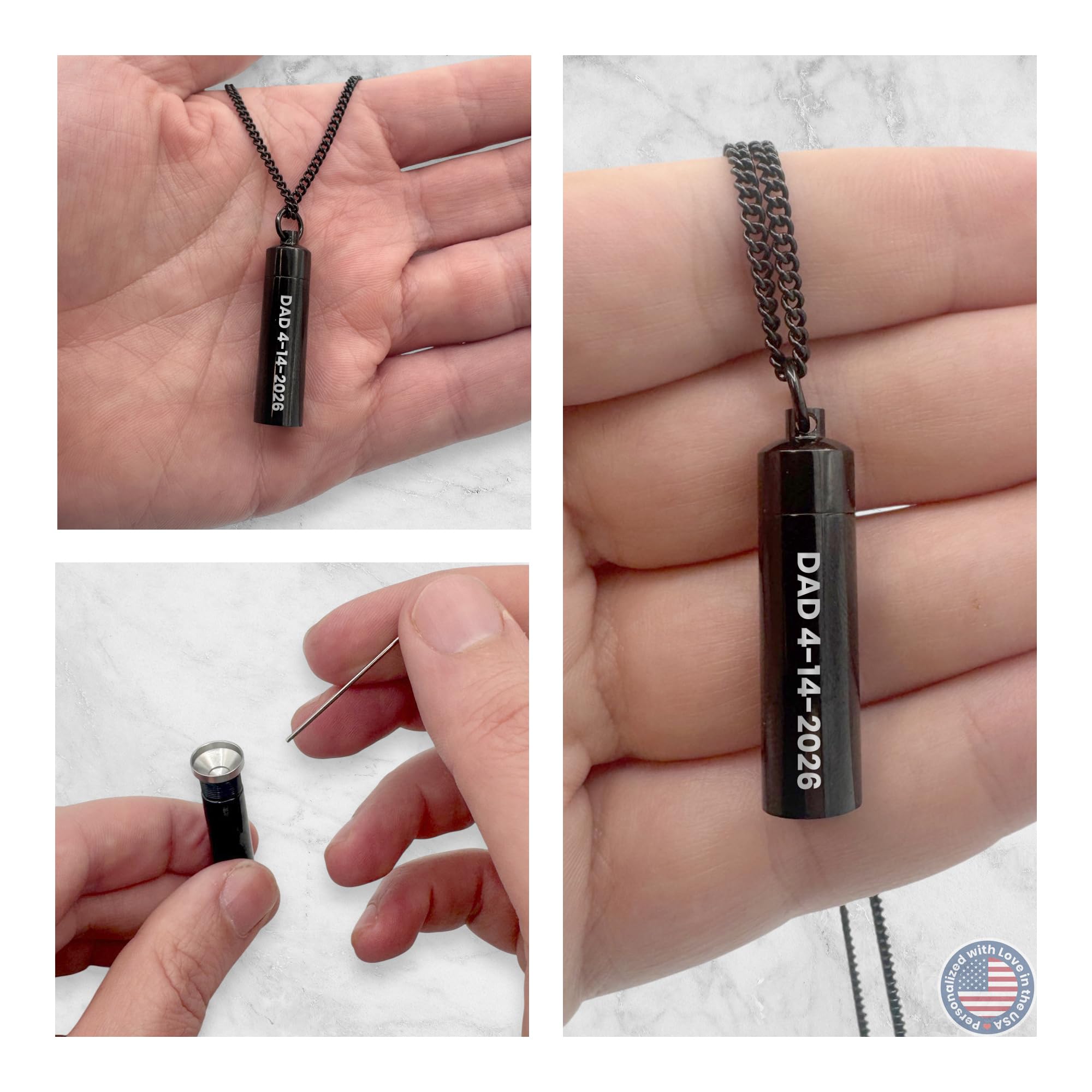 Cremation Urn Cylinder Necklace – Stainless Steel Keepsake Jewelry for Ashes | Custom Engraved