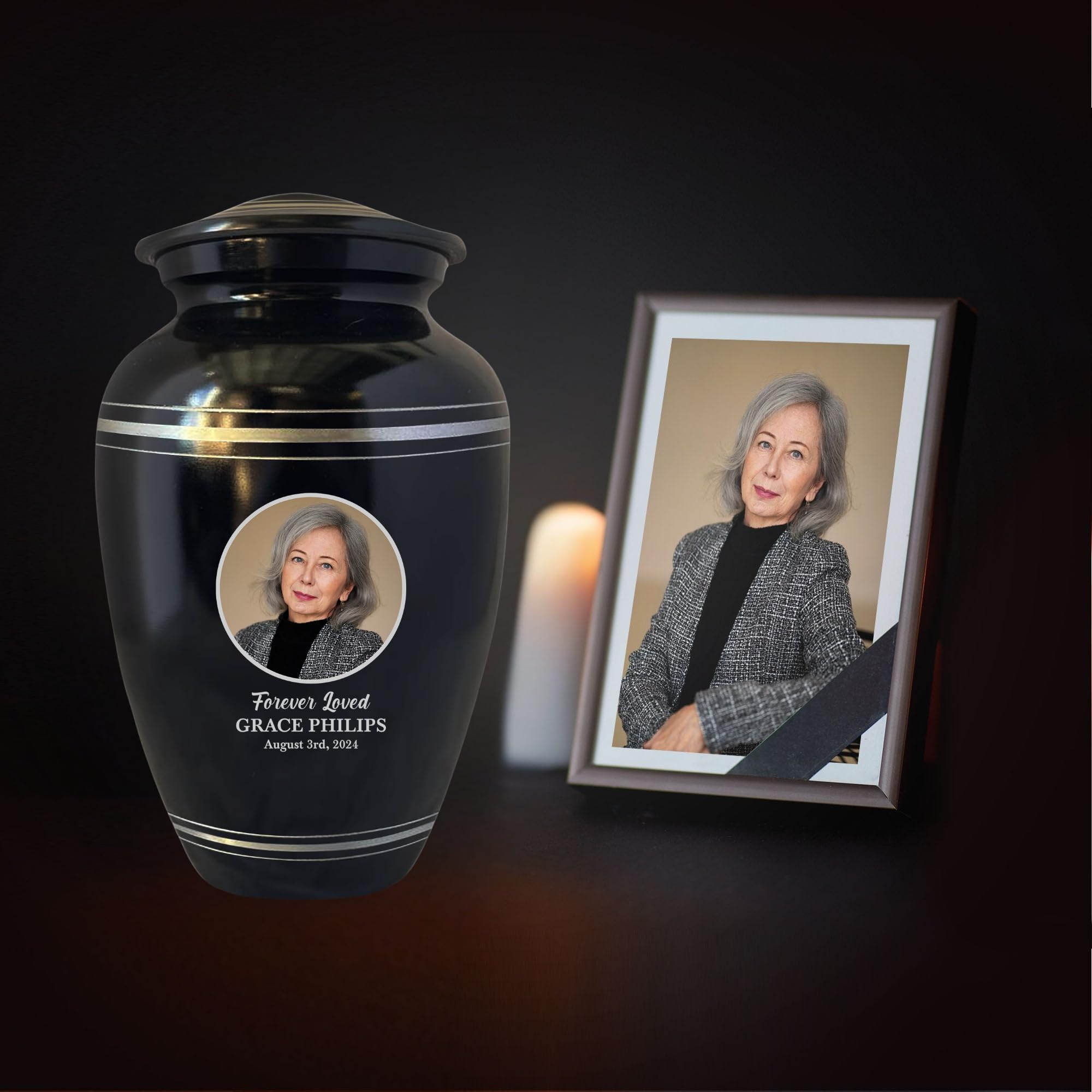 Polished Aluminum with Silver Rim Human Cremation Urn - 200 Cubic Inch | Custom Photo