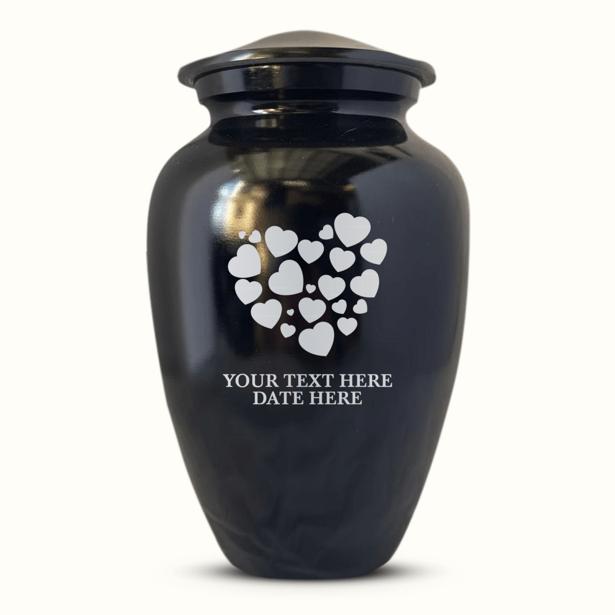 Personalized Extra Large Human Cremation Urn for Adult Ashes Men & Woman Up to 350 Lbs - Engraved Aluminum Urn with Name & Heart 1 Design Black | Inscrybed Memory