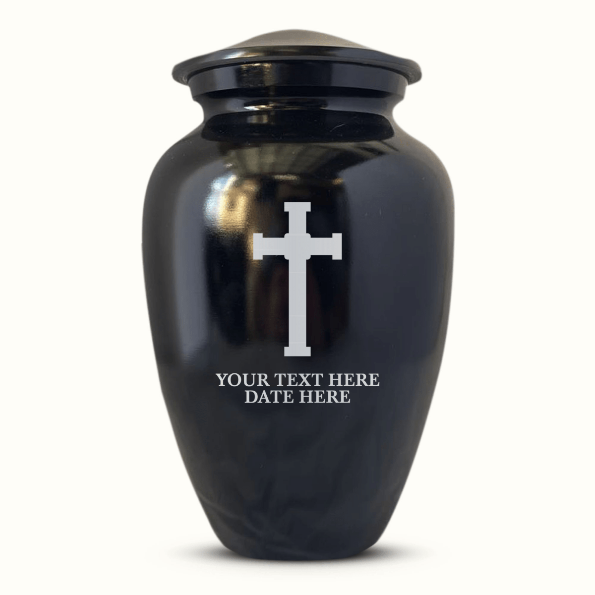 Custom Aluminum Human Urn -Memorial Cross Design - Black Polished Finish - 200 Cubic Inch