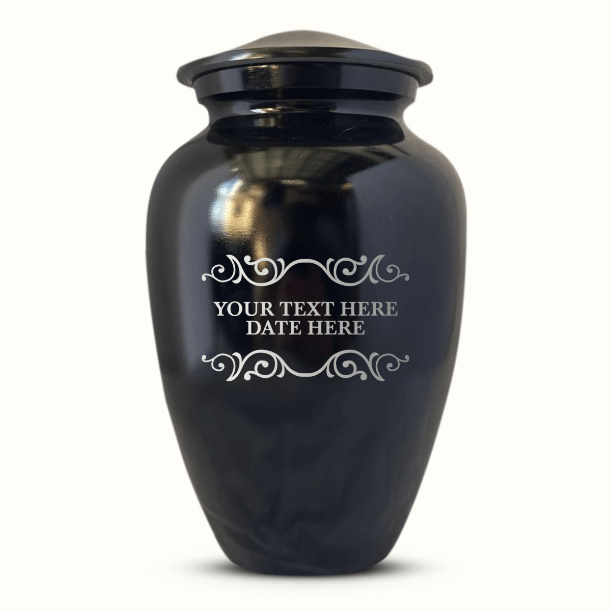 Personalized Custom Human Cremation Urn for Adult Ashes Men & Woman - Engraved Aluminum Urn with Memorial Decorative Swirl 5, Name and Date Polished - Inscrybed Memory