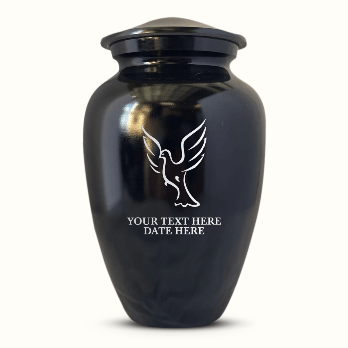 Personalized Custom Human Cremation Urn for Adult Ashes Men & Woman - Engraved Aluminum Urn with Memorial Dove 3, Name and Date Polished - Inscrybed Memory