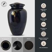 Custom Aluminum Human Urn -Rosary Illustration Design - Black Polished Finish - 200 Cubic Inch