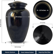Custom Aluminum Human Urn -Rosary Illustration Design - Black Polished Finish - 200 Cubic Inch